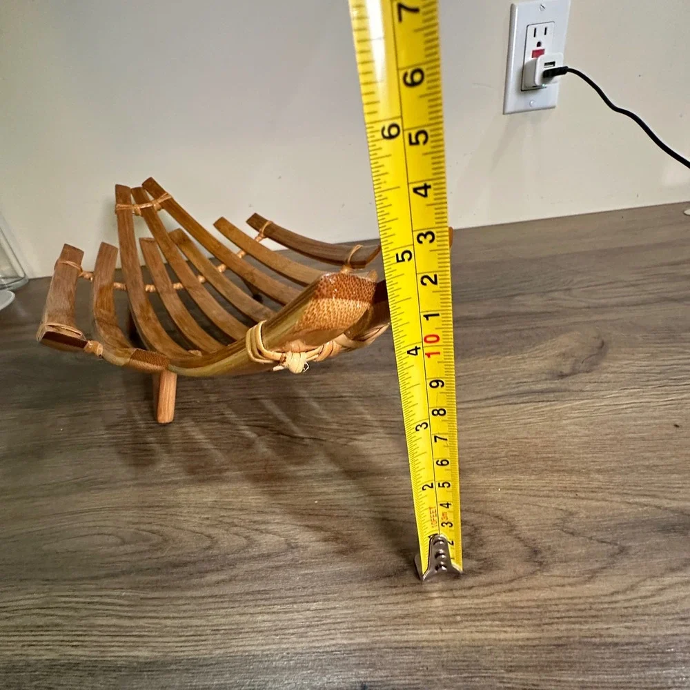 Handmade Bamboo Fruit Basket Boat Bowl Natural Wood Slatted Centerpiece 19.5in